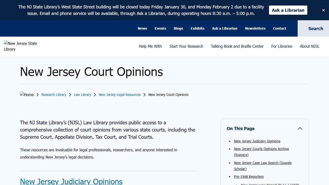 New Jersey Court Opinions Research Library NJ State Library