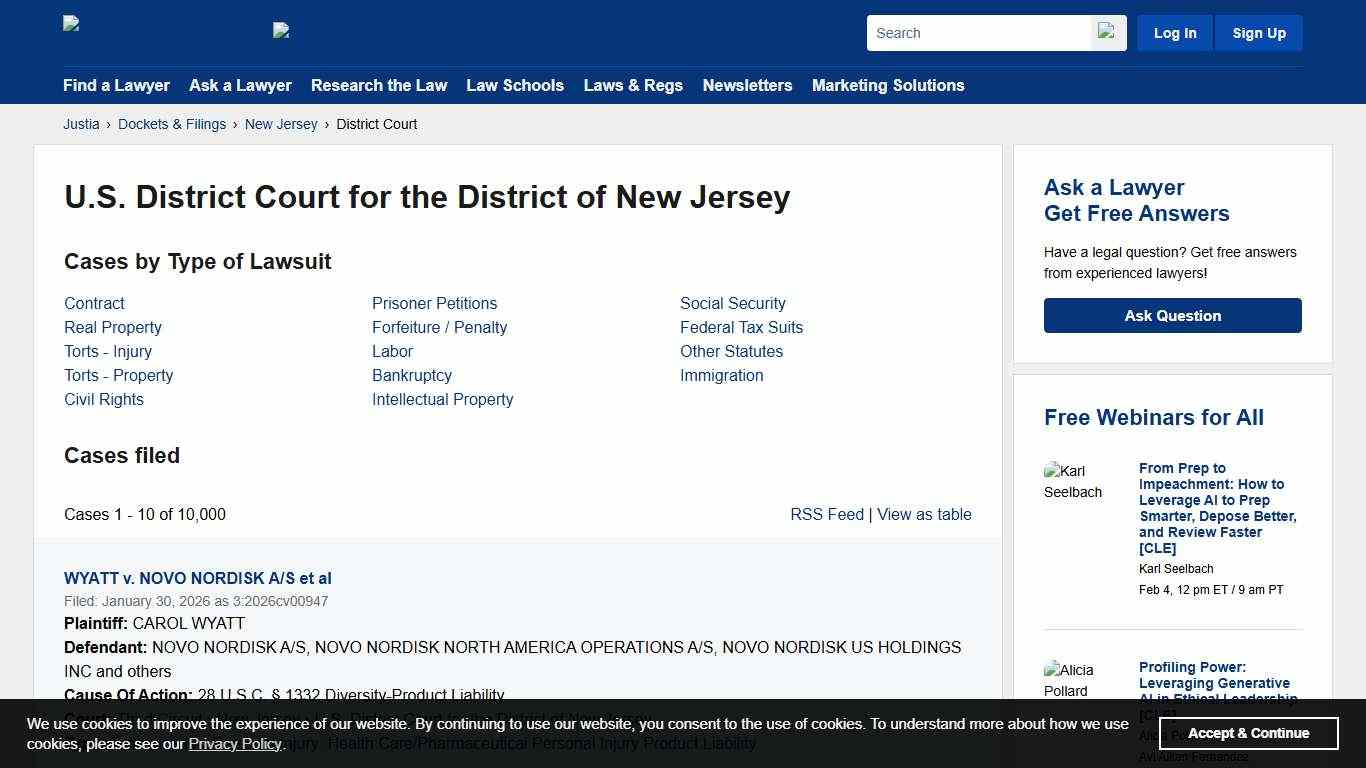 Cases, Dockets and Filings in the U.S. District Court for the District of New Jersey Justia Dockets & Filings